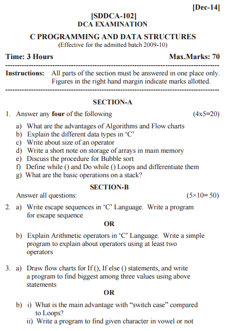 C PROGRAMMING AND DATA STRUCTURES GITAM University DCA 2014 Question ...