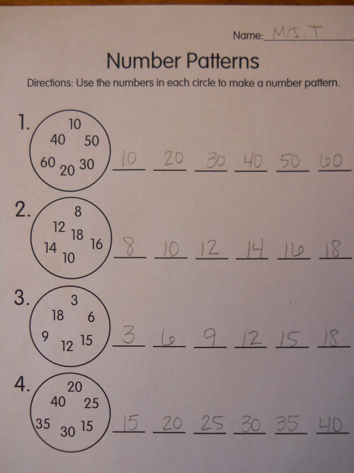 Numerical Patterns Worksheet
