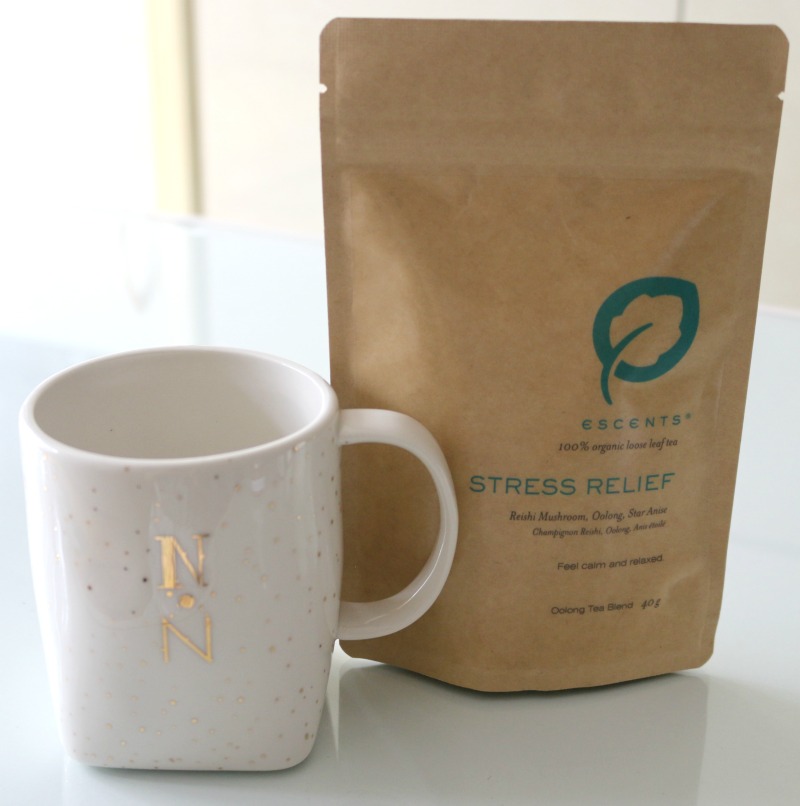 Escents Stress Relief Organic Tea Anthropologie Gilded Shapes Monogram Mug