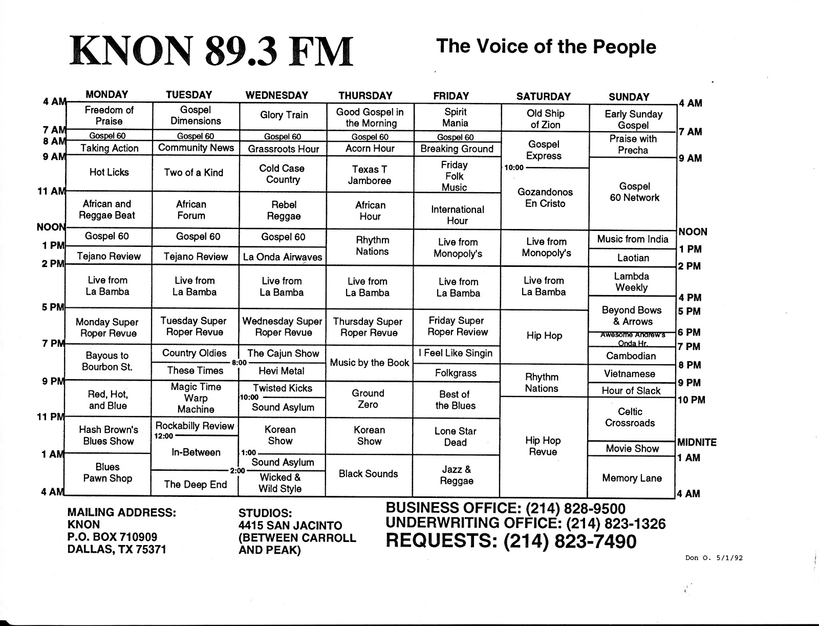 The History of KNON 89.3 FM in Dallas, Texas KNON voted Best radio station for 1992