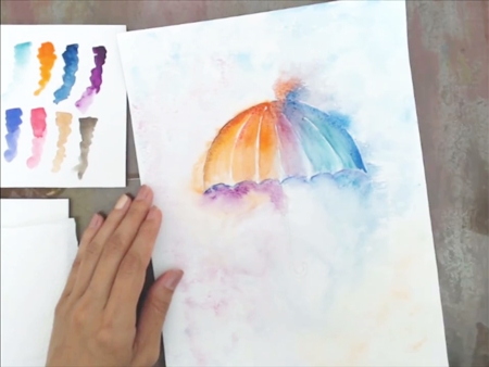 Pintando com Aquarela: Guarda-Chuva Pintando com Aquarela: Guarda-Chuva