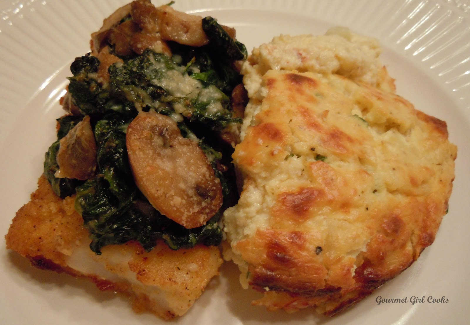 Gourmet Girl Cooks Pan Seared Cod & Cheesy Cauliflower Puff