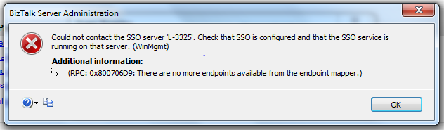 RPC:0x800706D9: There are no more endpoints available from the endpoint mapper. error