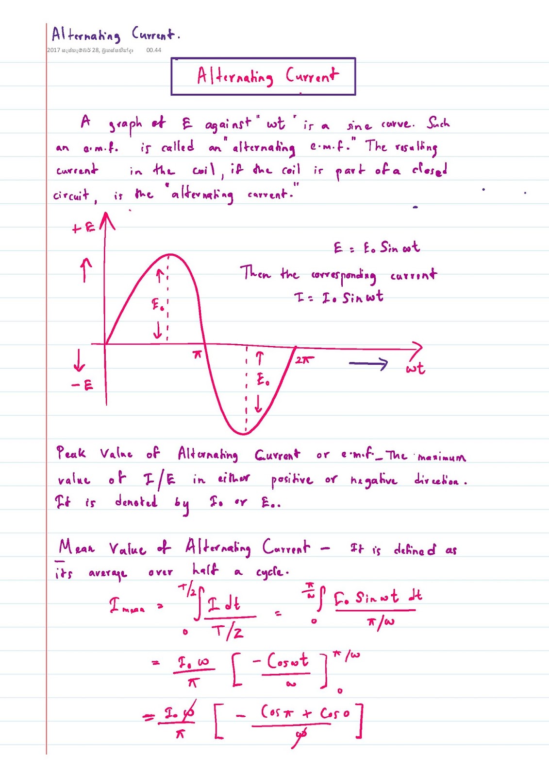 Lecture Notes in Physics RMS and Effective of AC Current