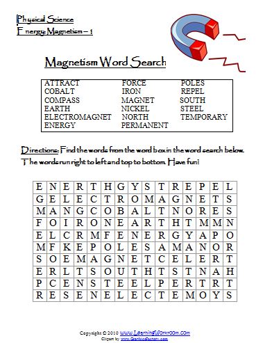 Learning Ideas - Grades K-8: Magnetism Word Search and Video