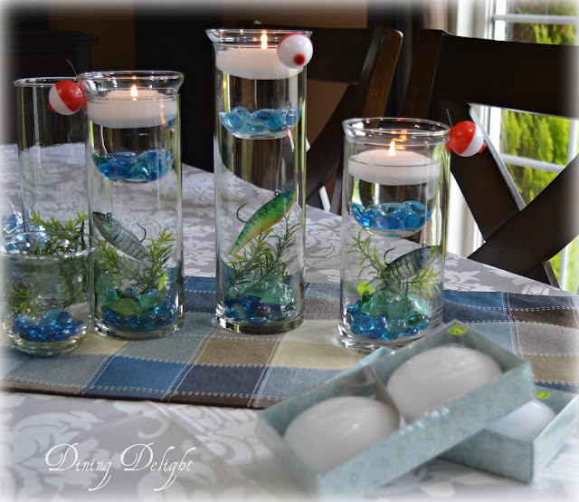 Dining Delight Fishing Centerpiece in Cylinder Vase