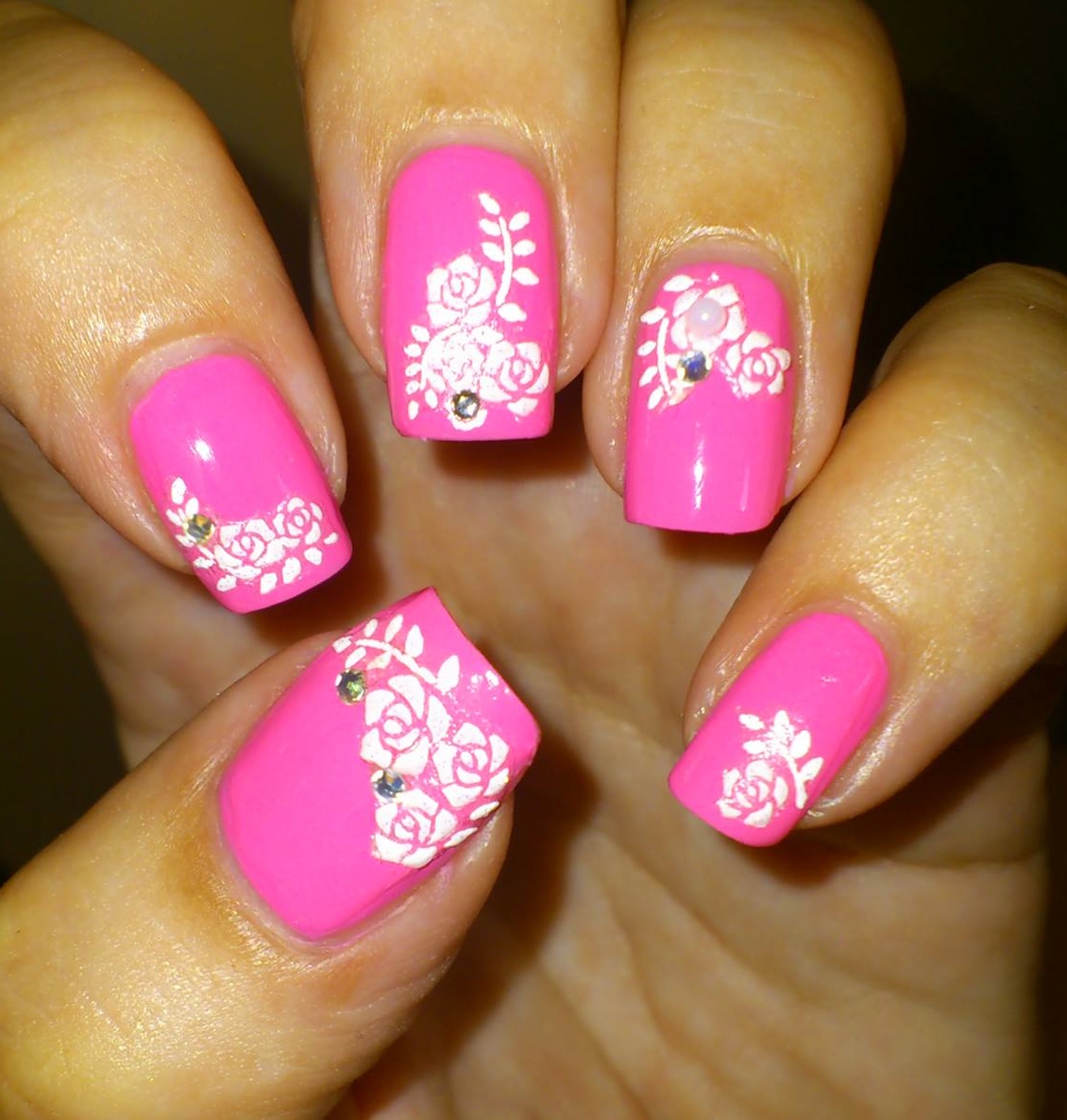 Wendy's Delights: Nailtopia White Floral Clusters with Gems & Pearl ...