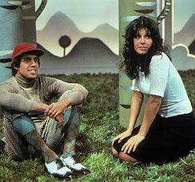 Celentano with his wife, actress Claudia Mori, on the  set of a TV show in 1972
