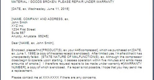 letter request sample warranty repair under