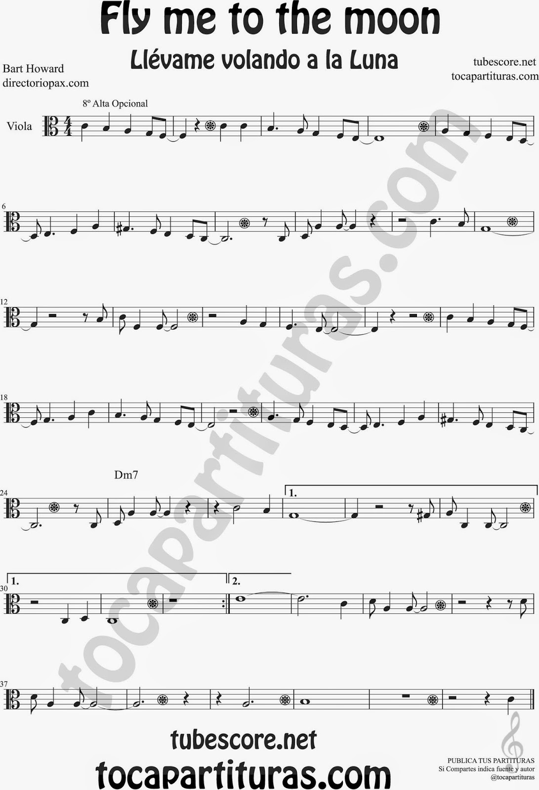 Fly me to the Moon Partitura de Viola Sheet Music for Viola Music Score