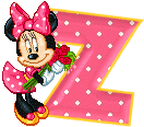 Alfabeto animado de Minnie Mouse con ramo de rosas Z. 