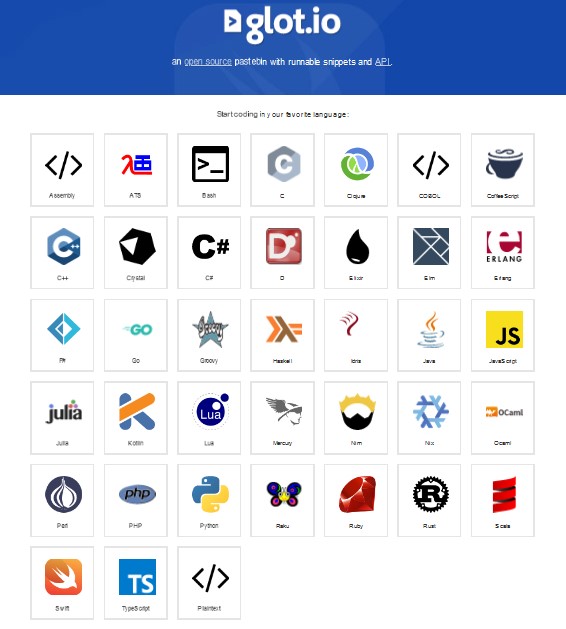 Banyak pilihan bahasa pemrograman - Inilah Code Editor dan Compiler Online Terbaik - Glot.io