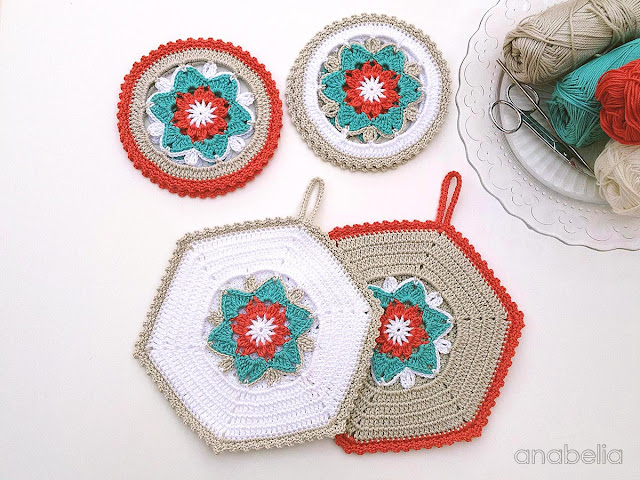 Daffodil crochet coasters and potholders by Anabelia
