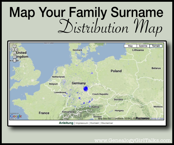 Map Your Family Surname - Distribution Map by Genealogy Girl Talks