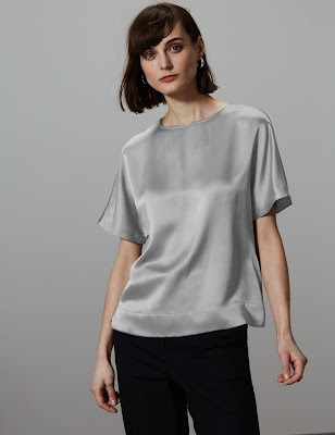 marks and spencer pure silk round neck short sleeve shell top