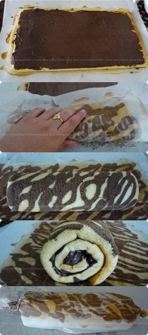 Citra's Home Diary Zebra Swiss Roll Cake (cooked dough method) / Bolu gulung zebra