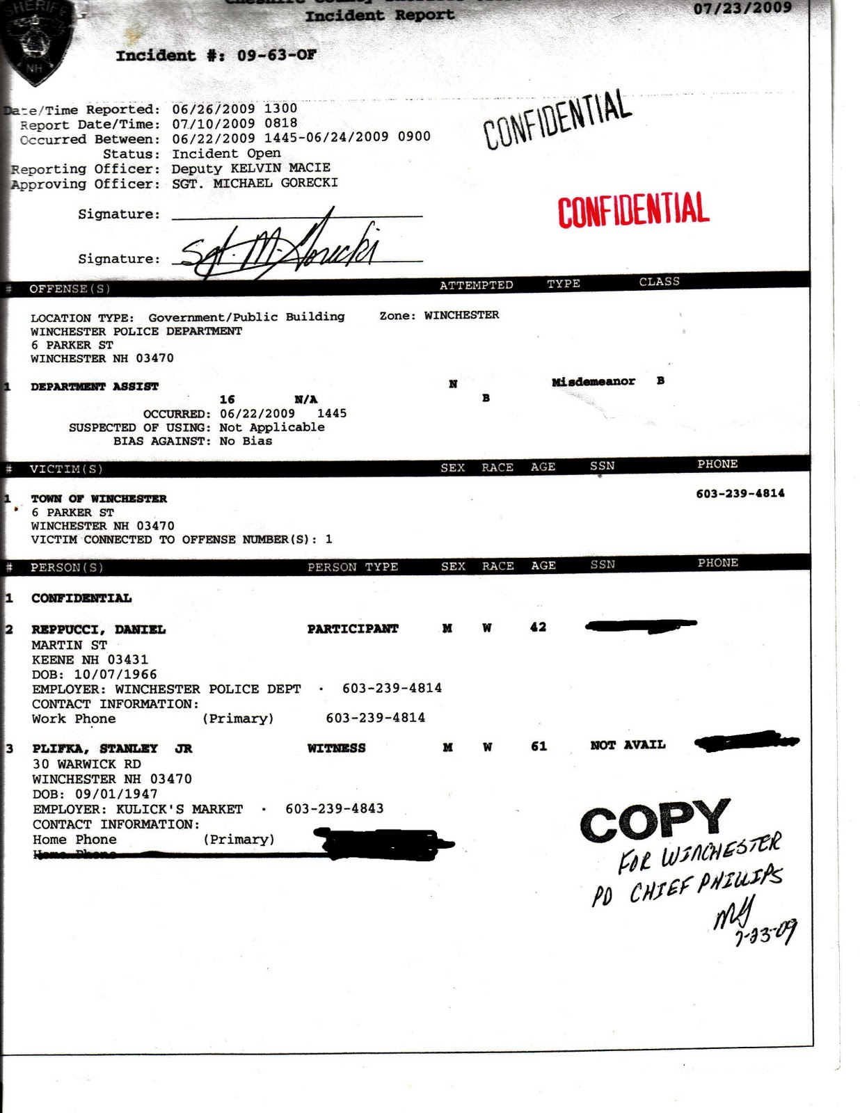 Corruption, Deception & Coverup at the Winchester NH Police Department