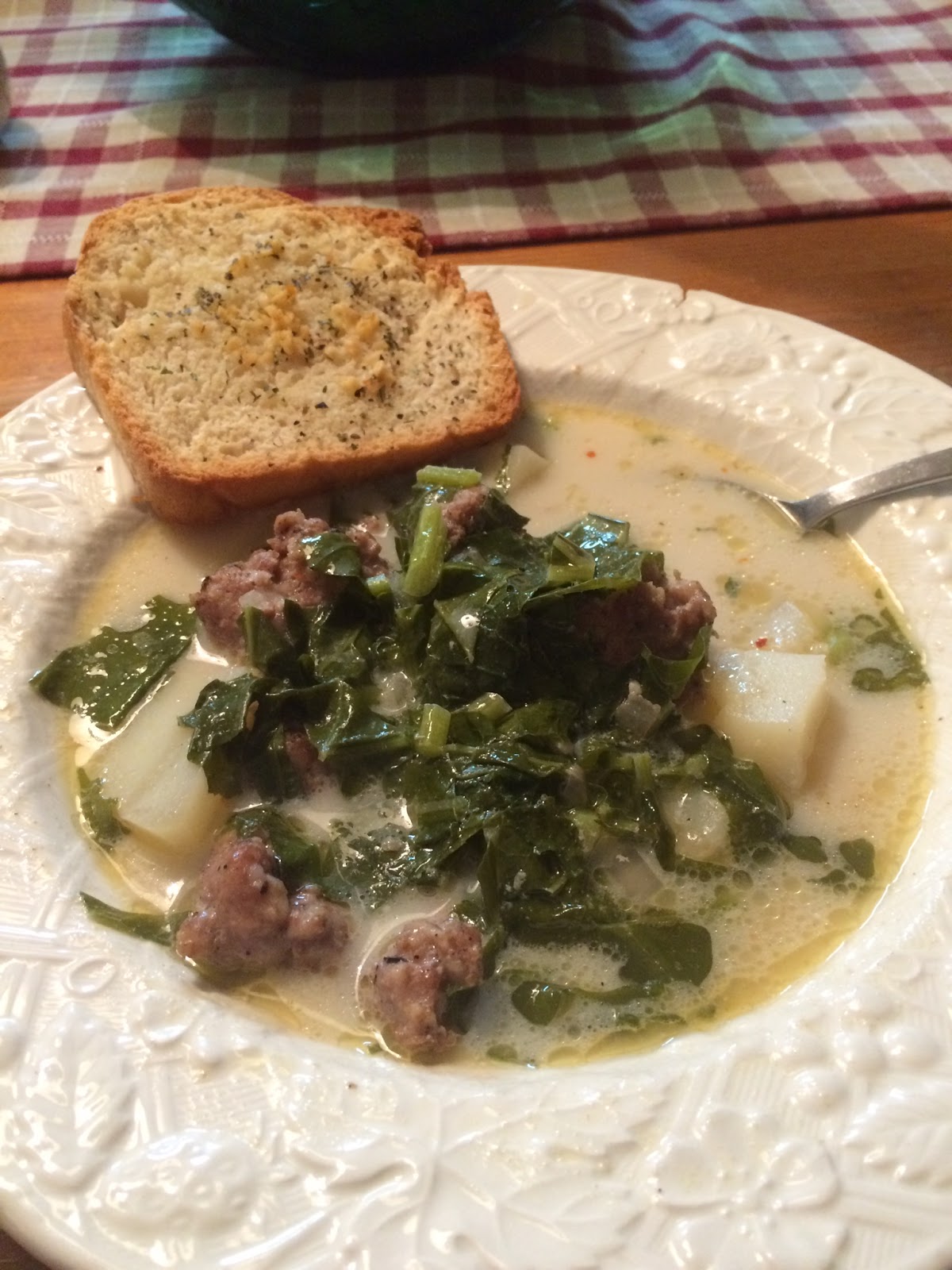 Collard soup with turnip roots and pastured pork sausage