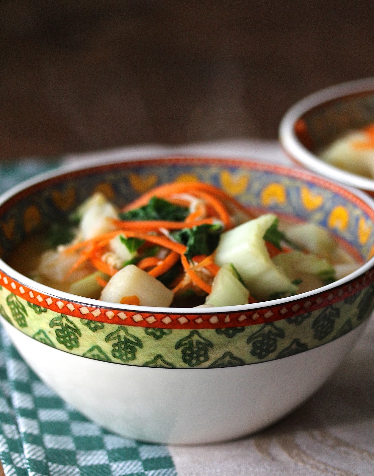 Noodle Soup with StirFried Scallops and Enoki Mushrooms Wok