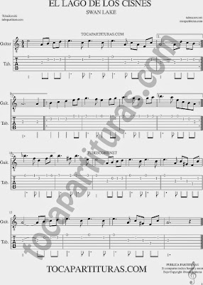  Swan Lake Easy Tab Sheet Music for Guitar Suite Ballet Opus 20 Classical Music Score