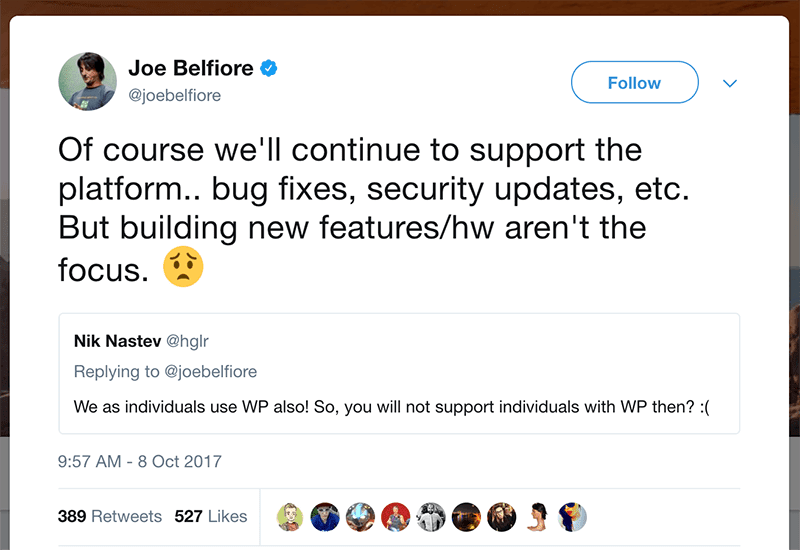 Joe Belfiore of Windows 10 team