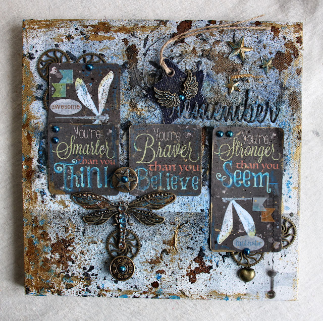 Scraps Of Darkness scrapbook kits: mixed media canvas created w/our 'Boys will be Boys' kit, by Kersten F.