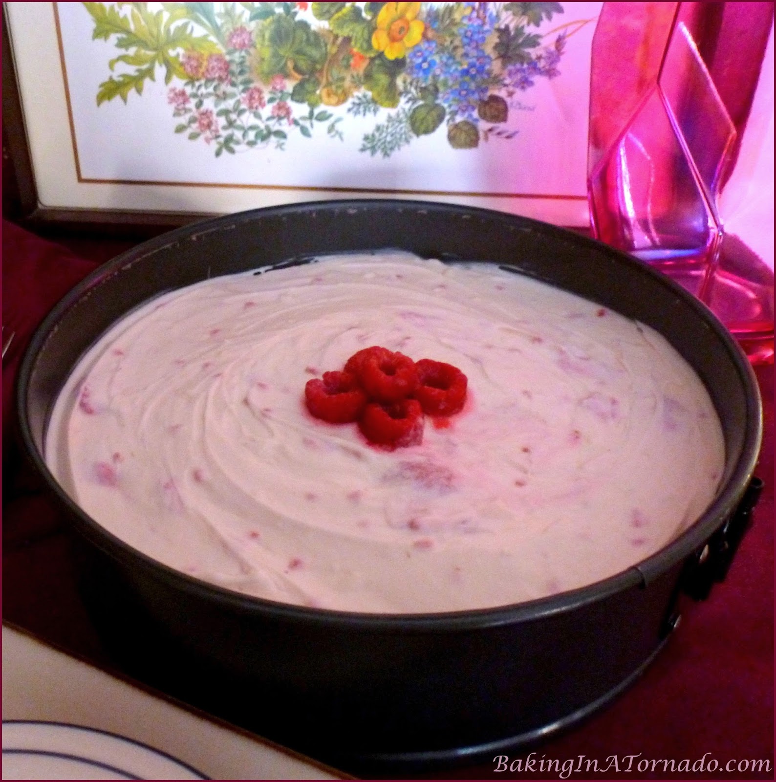 Baking in a Tornado White Chocolate Raspberry Refrigerator Cheesecake