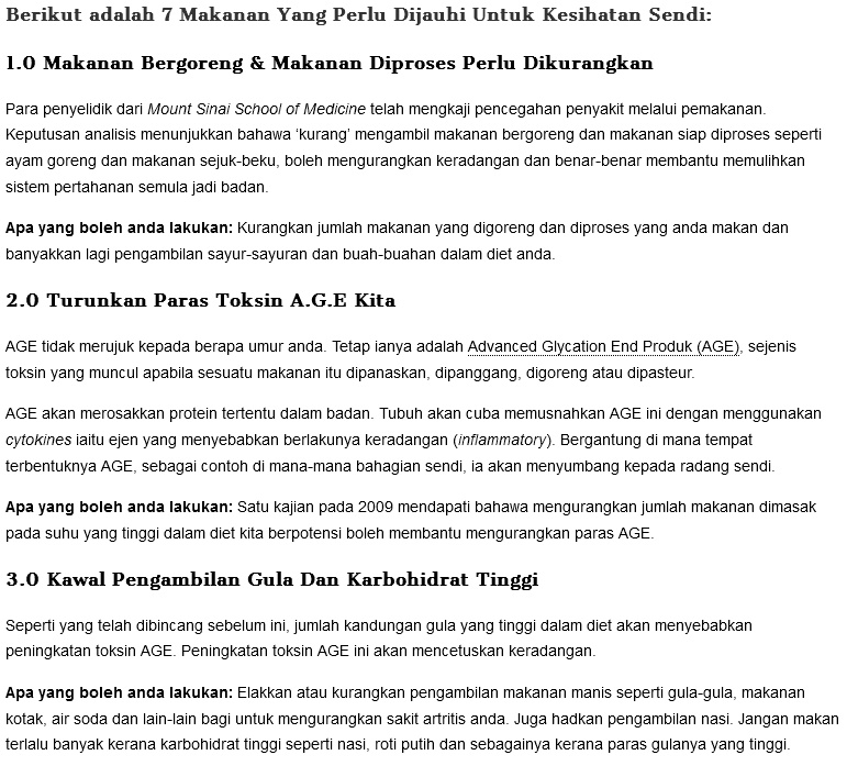 INGAT!! 7 Makanan Yang Perlu Dielak Untuk Atasi Sakit Sendi Lutut