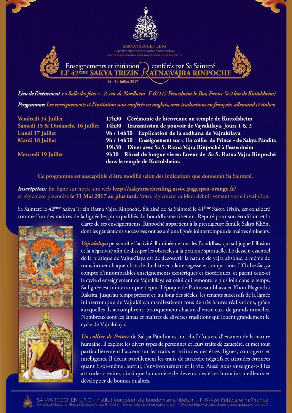 Miroir du Dharma Visite de Ratna Vajra Rinpoche 42ème Sakya Trizin à