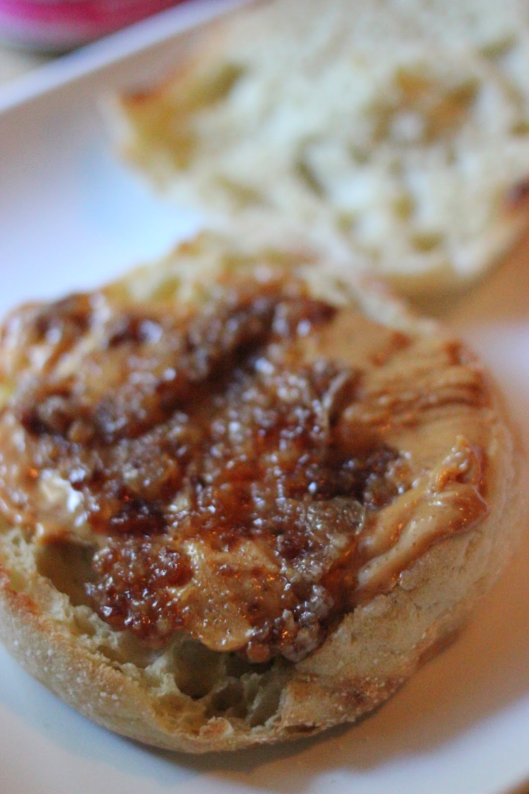 The Elvis Breakfast Sandwich with bacon jam.  It consists of peanut butter, spreadable bacon, and bananas on an English muffin.    Bacon Jams review.