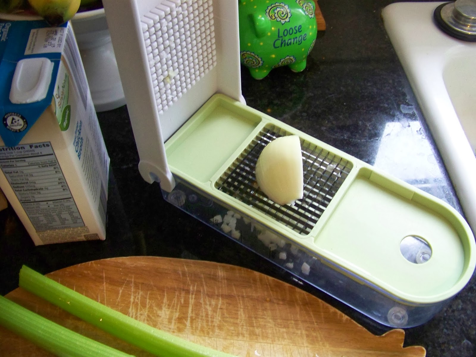 chopping onions with the onion chopper