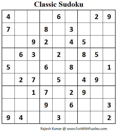 Classic Sudoku (Fun With Sudoku #76)
