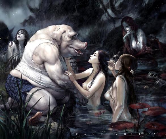 mulheres e homens porcos ilustração