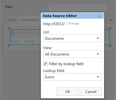 Data source of the related items control