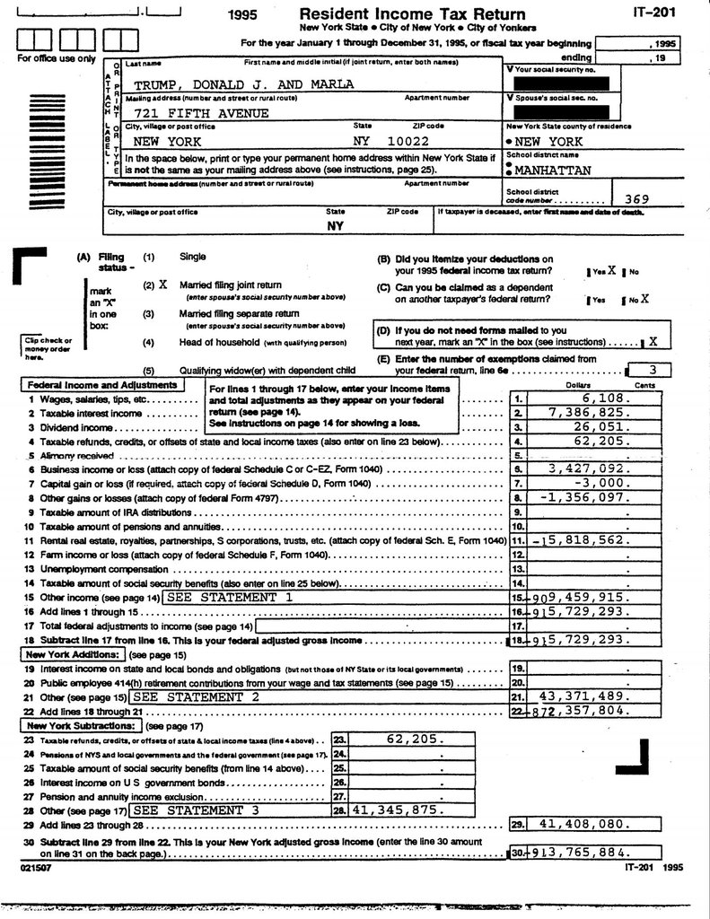 donald trump 95 tax records