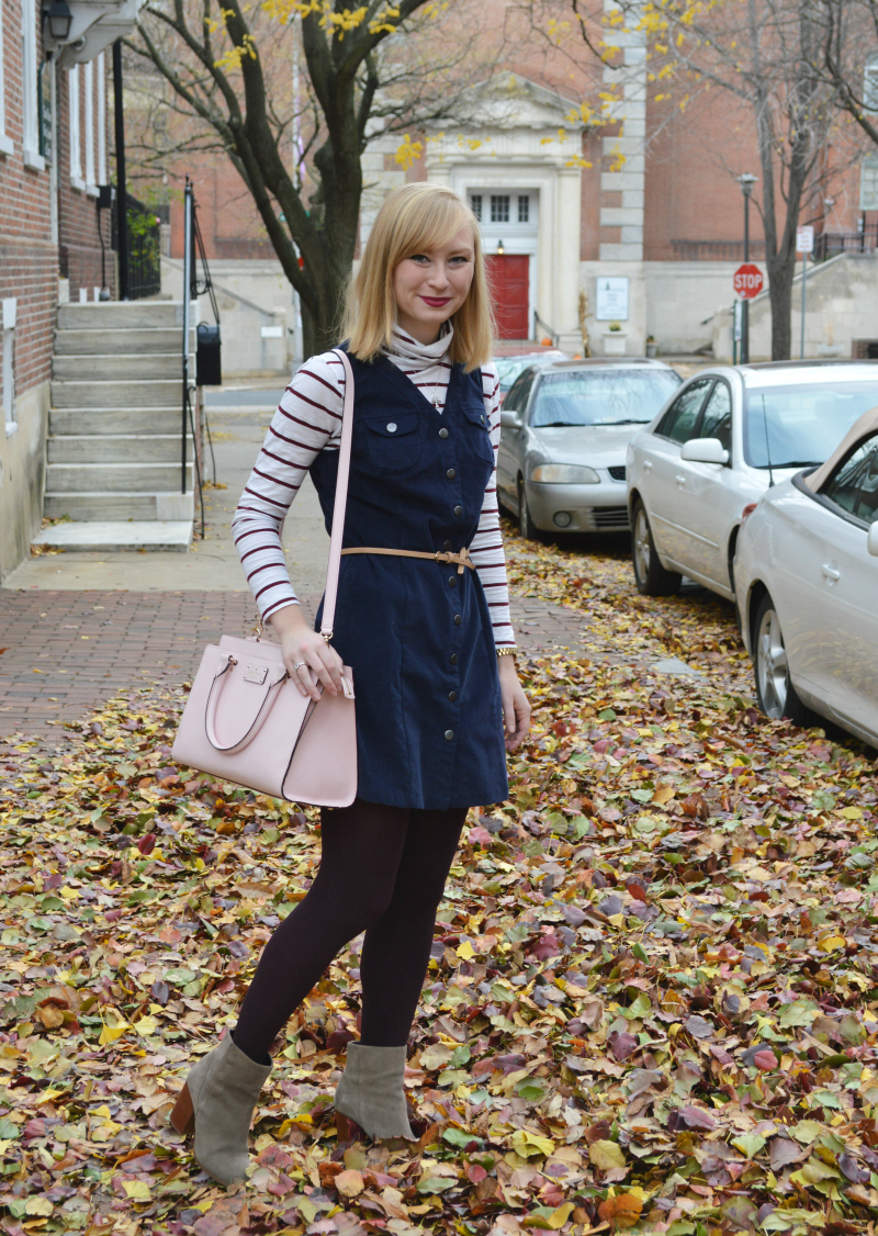 Corduroy Dress + Striped Tee - Organized Mess