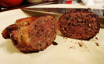 Mallard Neck Sausage stuffed with duck liver, duck heart, ground venison, and garlic.