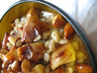 Barley Porridge with Honeyed Almonds and Roasted Apples