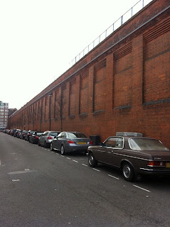 The eastern perimeter wall of Marylebone Station, Boston Place, London.