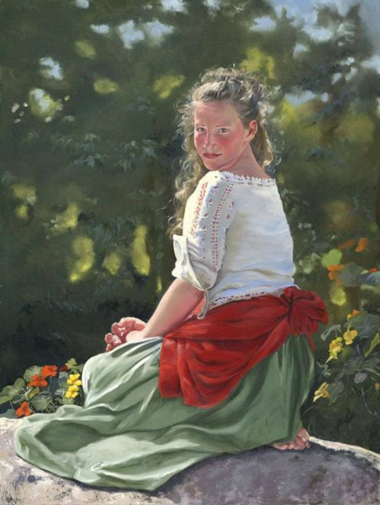 Classical, Realist Finger Paintings- "Mary Jane Q. Cross" 1951, New Hampshire