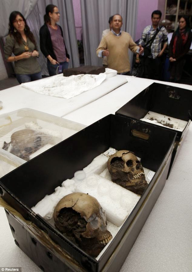 cráneos usados en sacrificios aztecas
