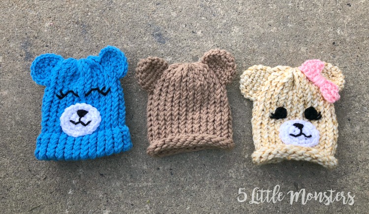5 Little Monsters Embellished Loom Knit Hats Baby Bears
