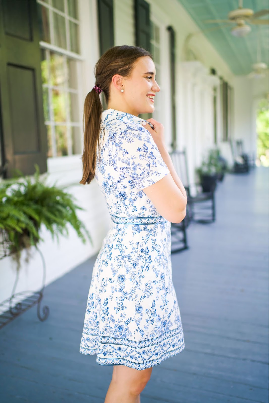 Toile floral shirt dress styled by popular New York fashion blogger Covering the Bases