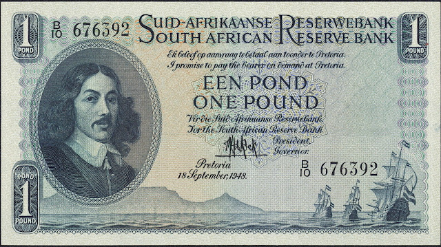 South Africa Currency One Pound banknote 1948 Jan van Riebeeck