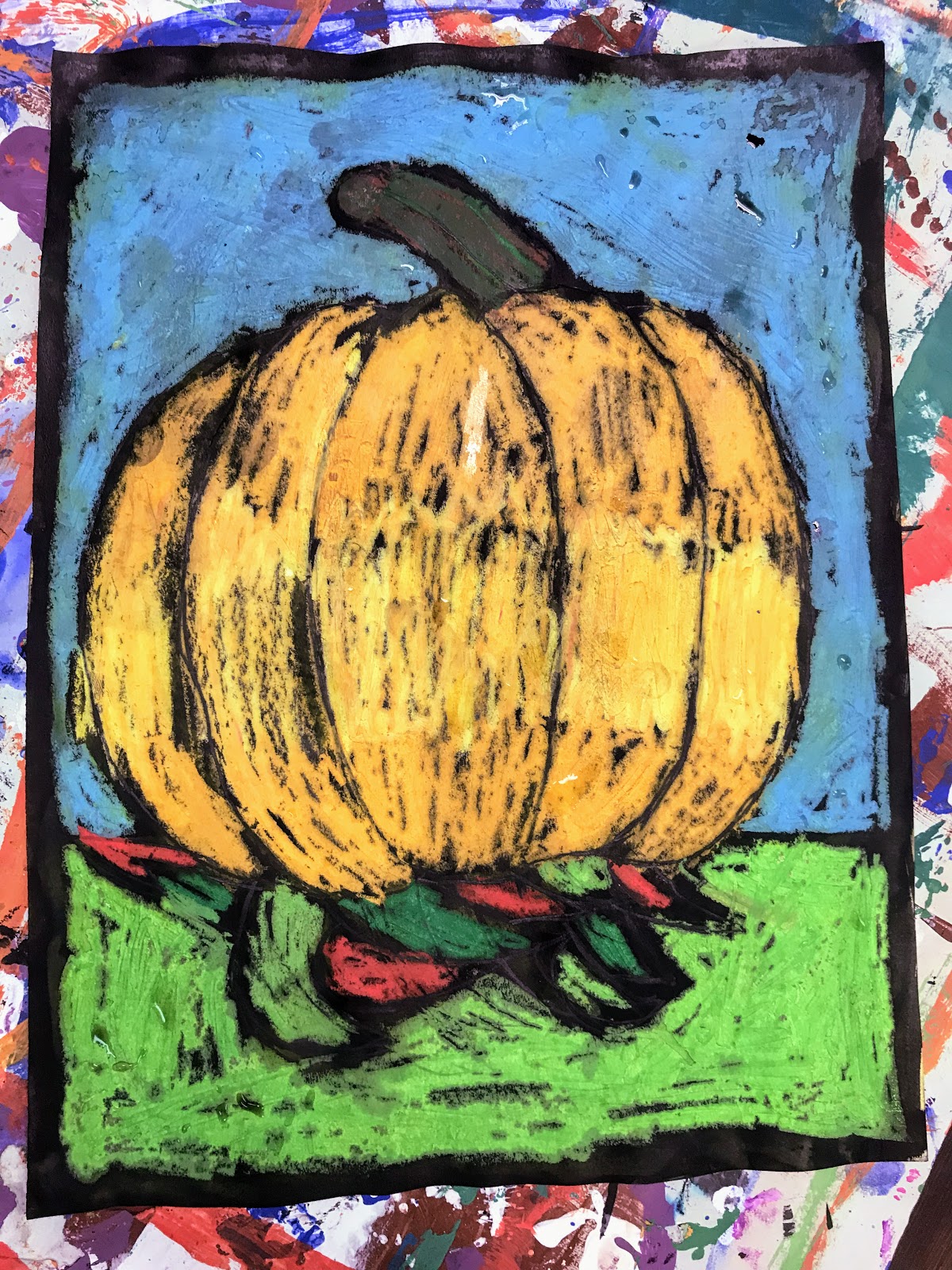 Fun Pumpkin Oil Pastel Relief Art Project