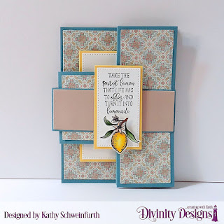 Divinity Designs Stamp Set: Lemon Branch, Custom Dies:Half Shutter Card with Layers, Belly Band, Pierced Rectangles, Paper Collections: Birthday Brights, Cozy Quilt,, Ephemera Essential