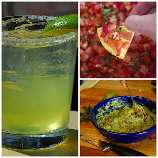 Margarita, salsa, and guacamole