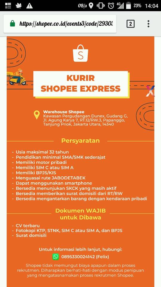 Lowongan Kerja Kurir Shopee Express - Info Loker Terbaru