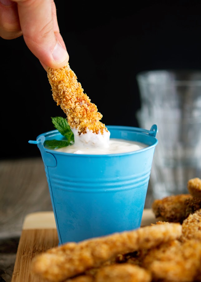The Iron You Ultimate Sesame Coconut Chicken Fingers with Minty Yogurt Dip