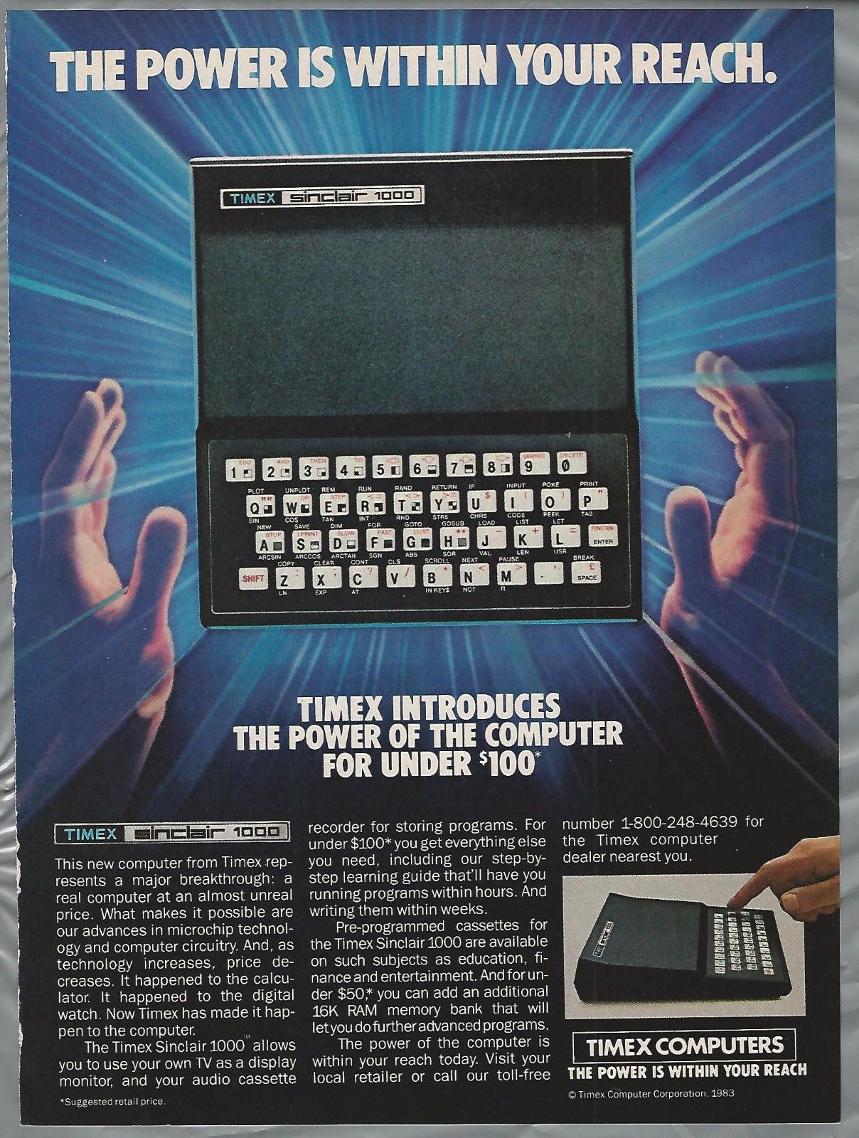 1983 TIMEX SINCLAIR Computer Magazine Ad ORIGINAL LAPTOP Old